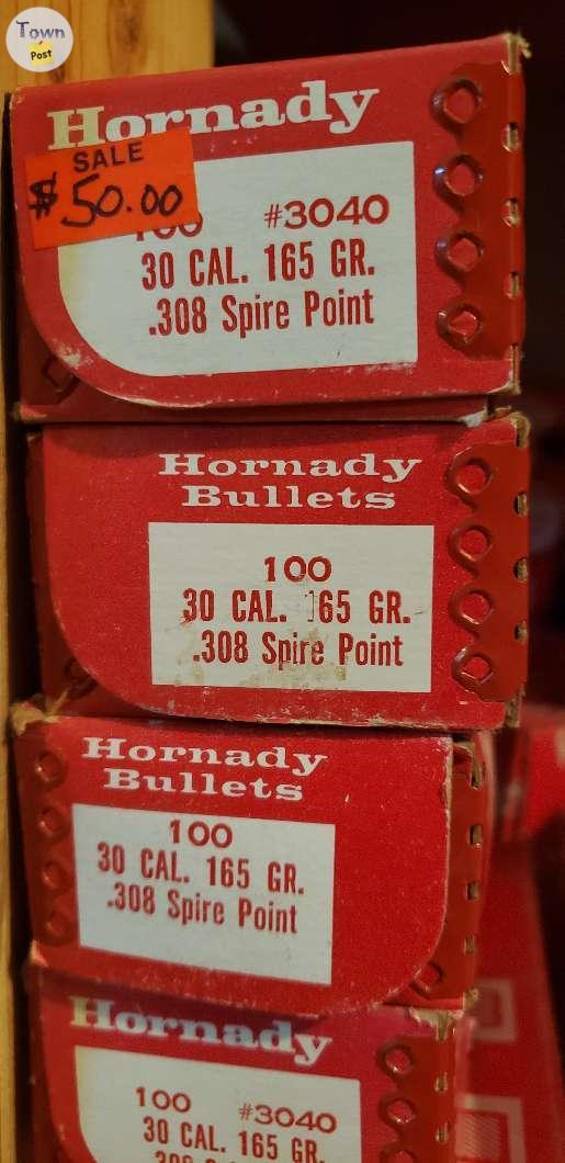 Photo of Hornady .308 165gr SP bullets in older boxes from an estate sale