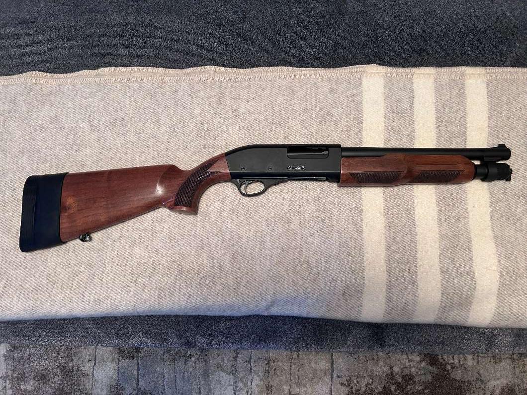 Photo of *PENDING SALE* Akkar Churchill Pump 12GA 3" 12.6" Barrel Walnut Stock 4+1